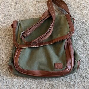 The Sak Olive Canvas Crossbody with Brown Trim